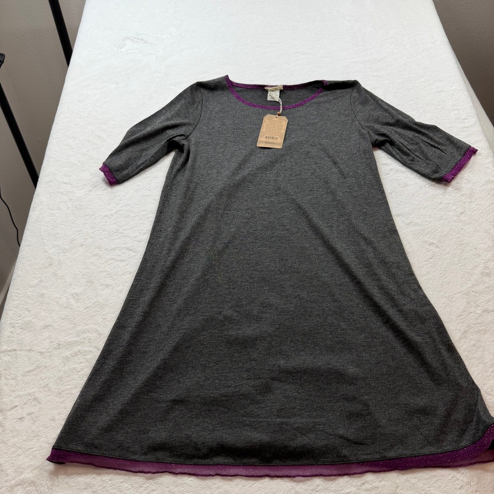 Natural Life A-Line Dress Womens Medium Grey Purple Metallic Trim NWT LHDRS252